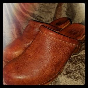 Frye Brown Leather High Quality Wood Clogs